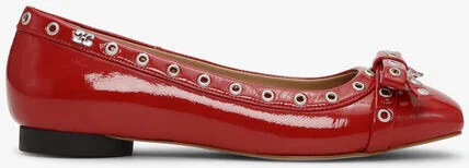 Ganni Red Eyelet Bow Ballerinas - Image 2