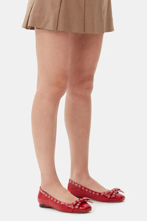 Ganni Red Eyelet Bow Ballerinas