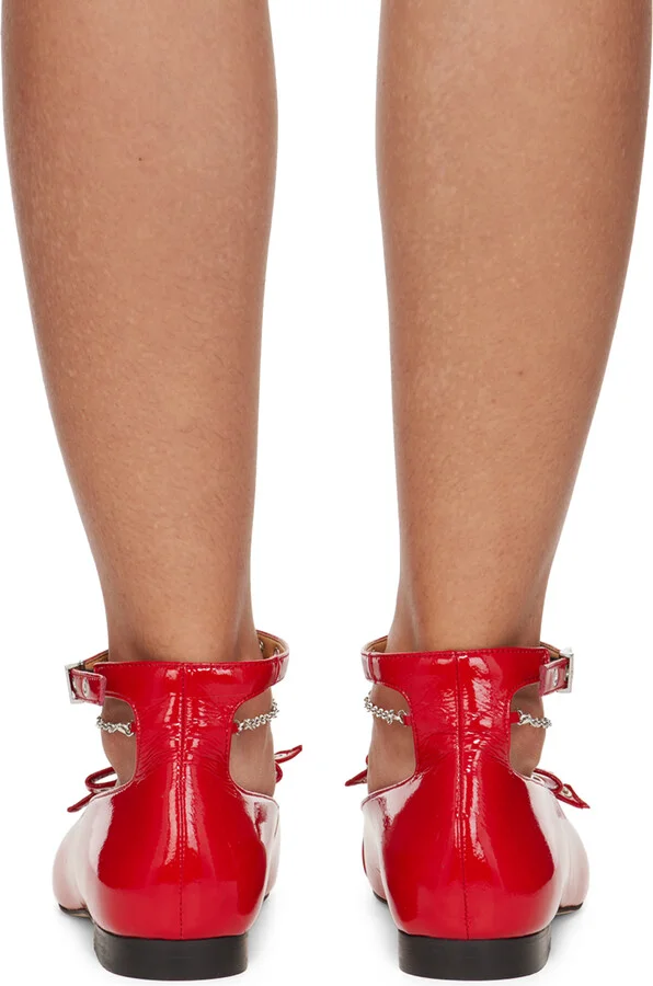 GANNI Red Eyelet Jewel Ballerina Flats - Image 2