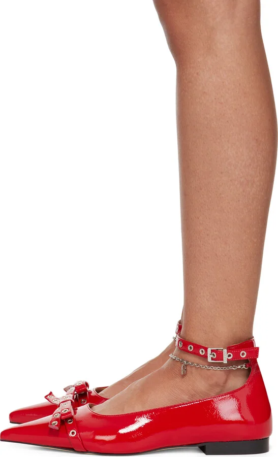 GANNI Red Eyelet Jewel Ballerina Flats - Image 3