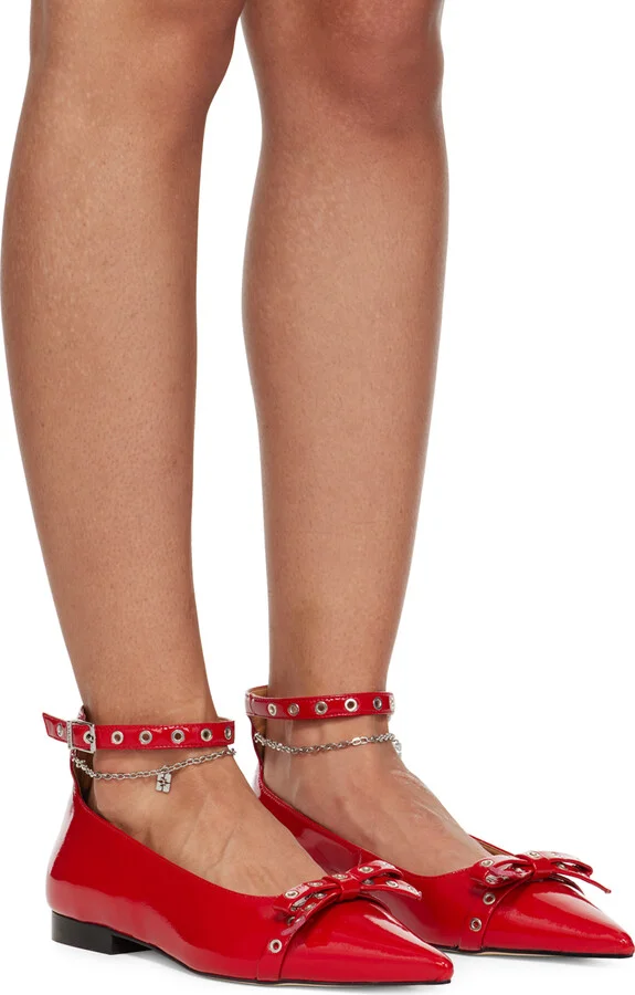 GANNI Red Eyelet Jewel Ballerina Flats - Image 4