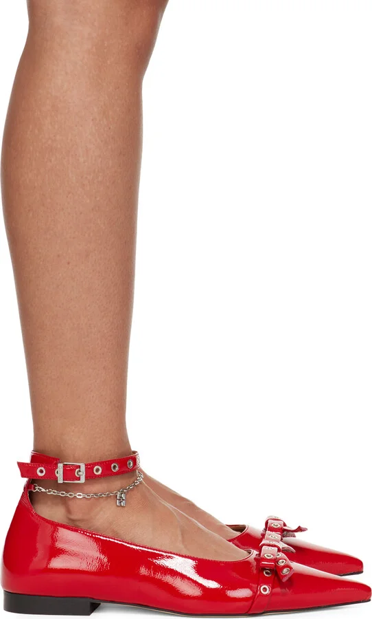 GANNI Red Eyelet Jewel Ballerina Flats
