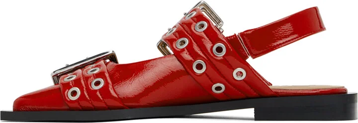 GANNI Red Feminine Buckle Ballerina Flats - Image 3
