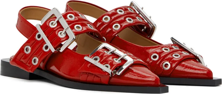 GANNI Red Feminine Buckle Ballerina Flats - Image 4