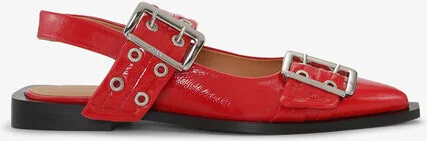 Ganni Red Feminine Buckle Ballerinas