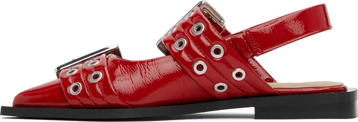 GANNI Red Feminine Buckle Flats - Image 3