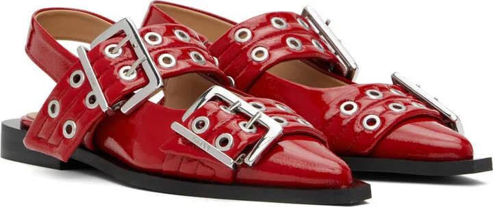GANNI Red Feminine Buckle Flats - Image 4