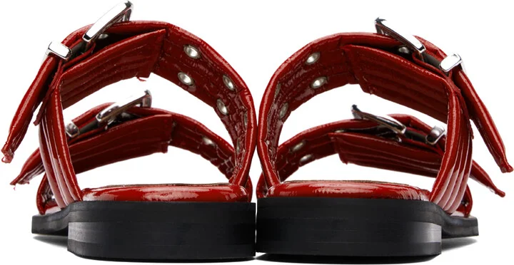 GANNI Red Feminine Buckle Two-Strap Sandals - Image 2