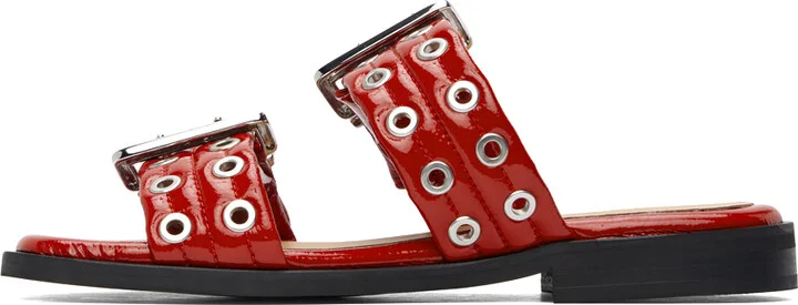 GANNI Red Feminine Buckle Two-Strap Sandals - Image 3
