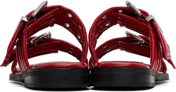GANNI Red Feminine Buckle Two-Strap Sandals - Image 2