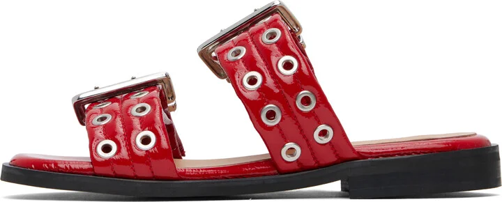 GANNI Red Feminine Buckle Two-Strap Sandals - Image 3