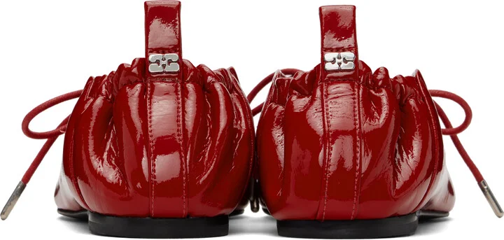 GANNI Red Lace-Up Ballerina Flats - Image 2