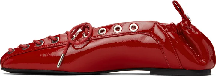 GANNI Red Lace-Up Ballerina Flats - Image 3