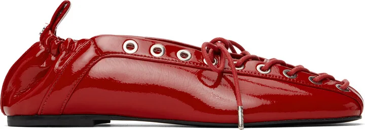 GANNI Red Lace-Up Ballerina Flats