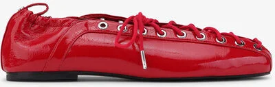 Ganni Red Lace-Up Ballerinas