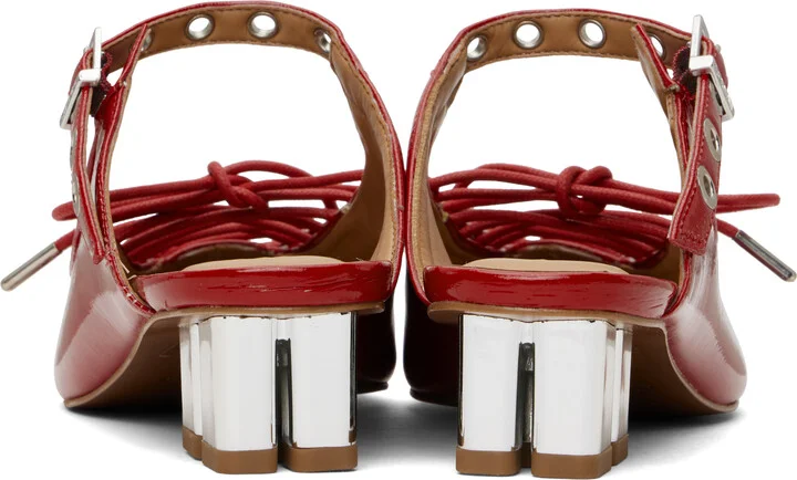 GANNI Red Lace-Up Mules - Image 2