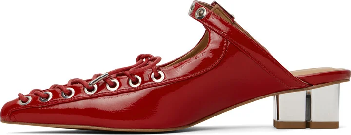 GANNI Red Lace-Up Mules - Image 3