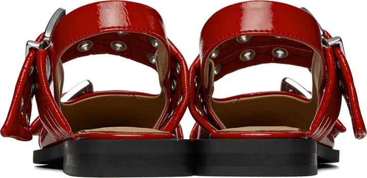 GANNI Red Wide Welt Buckle Ballerina Flats - Image 2