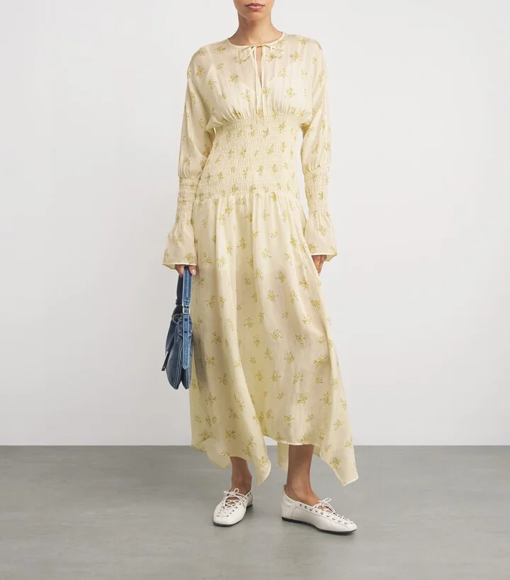 Ganni Sheer Floral Smocked Midi Dress - Image 2