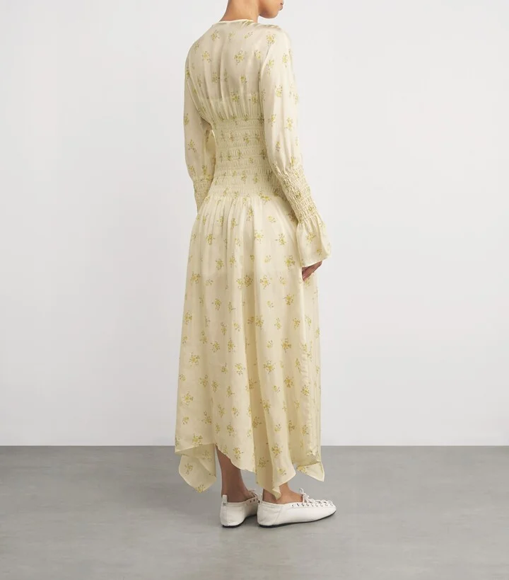 Ganni Sheer Floral Smocked Midi Dress - Image 3