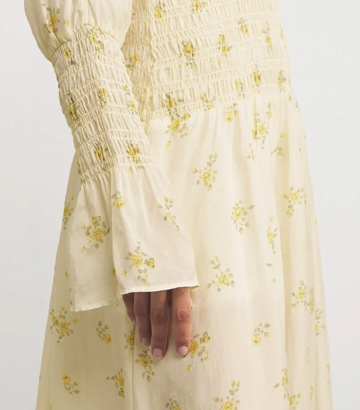 Ganni Sheer Floral Smocked Midi Dress - Image 6