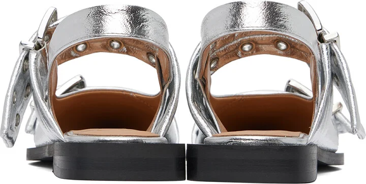 GANNI Silver Feminine Buckle Ballerina Flats - Image 2