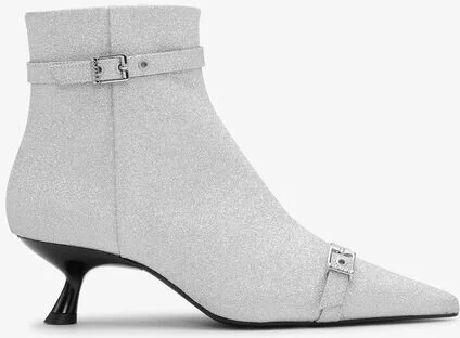 Ganni Silver Glitter Eyelets Kitten Heel Boots - Image 2