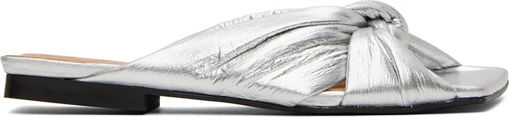 GANNI Silver Soft Knot Mules
