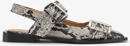 Ganni Snake Printed Feminine Buckle Ballerinas