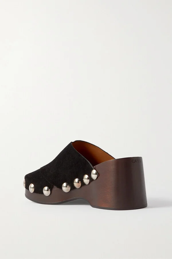 GANNI - Studded Suede Platform Mules - Black - Image 3