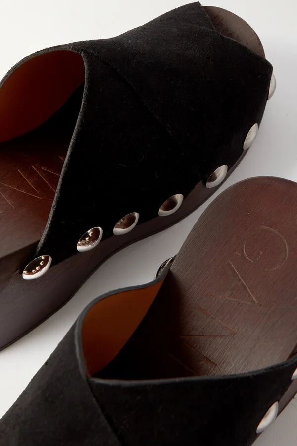 GANNI - Studded Suede Platform Mules - Black - Image 4