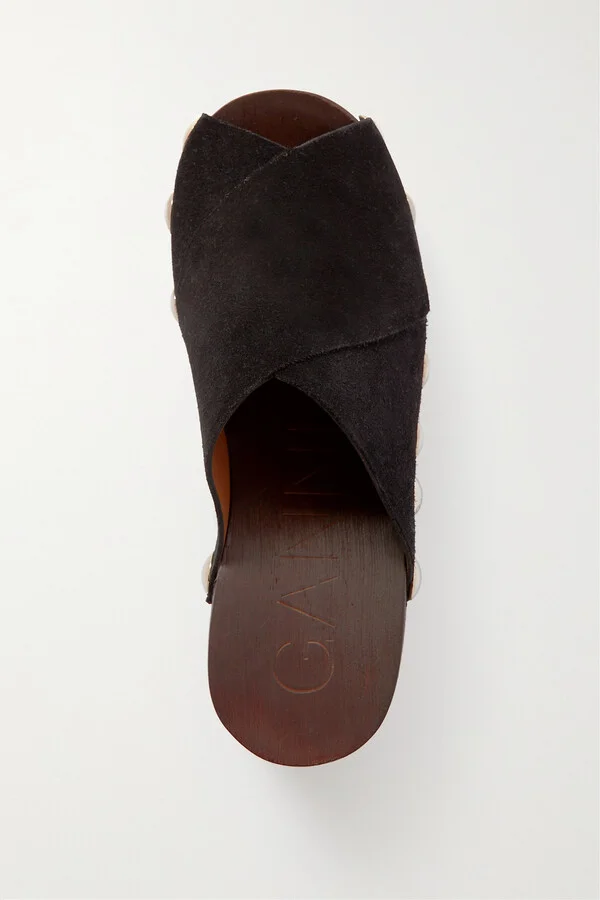 GANNI - Studded Suede Platform Mules - Black - Image 5