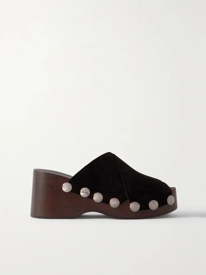 GANNI - Studded Suede Platform Mules - Black