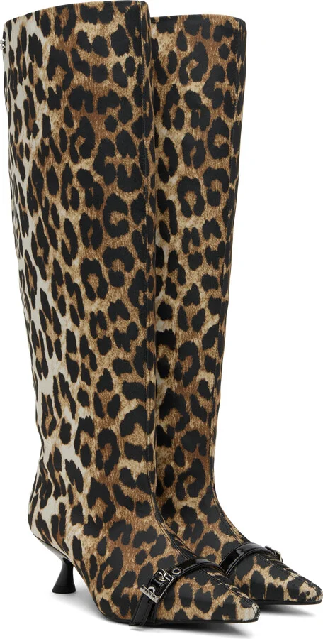 GANNI Tan & Black Eyelets Slouchy High Shaft Tall Boots - Image 4