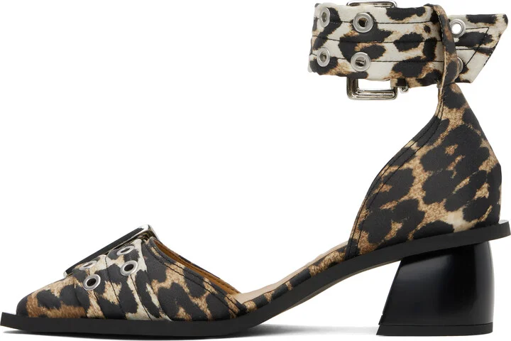 GANNI Tan & Black Feminine Buckle Open Cut Heels - Image 3