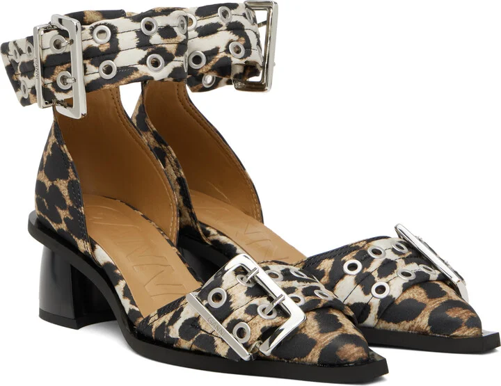 GANNI Tan & Black Feminine Buckle Open Cut Heels - Image 4