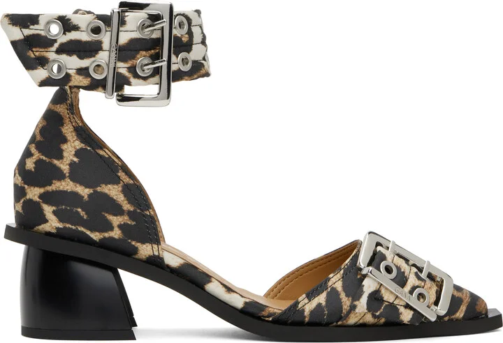 GANNI Tan & Black Feminine Buckle Open Cut Heels