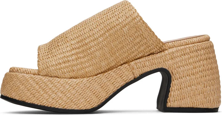 GANNI Tan Butterfly Platform Raffia Heeled Sandals - Image 3