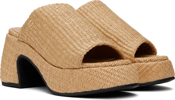 GANNI Tan Butterfly Platform Raffia Heeled Sandals - Image 4