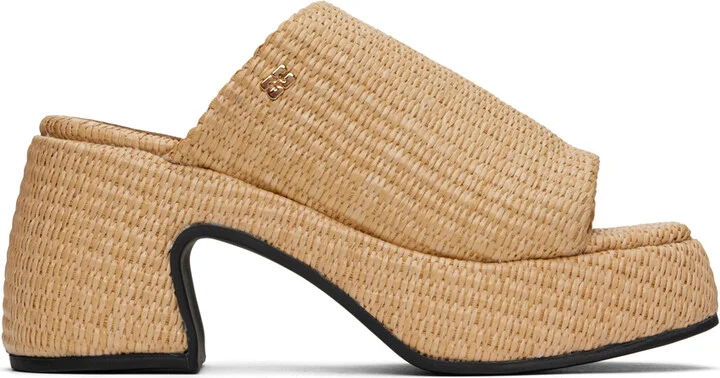 GANNI Tan Butterfly Platform Raffia Heeled Sandals