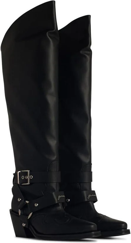 Ganni 'Western' Black Recycled Leather Blend Boots - Image 2
