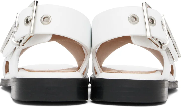 GANNI White Feminine Buckle Cross Strap Sandals - Image 2