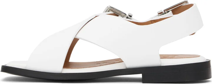 GANNI White Feminine Buckle Cross Strap Sandals - Image 3
