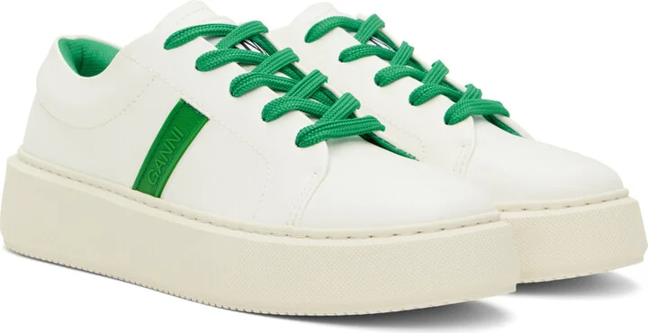 GANNI White & Green Sporty Mix Cupsole Sneakers - Image 4