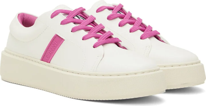 GANNI White & Pink Sporty Mix Cupsole Sneakers - Image 4
