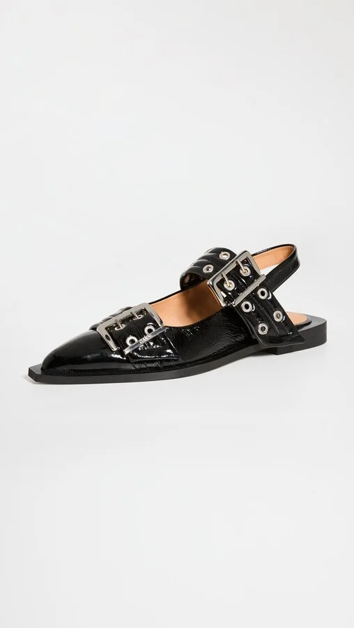 GANNI Wide Welt Buckle Ballerina Flats - Image 2