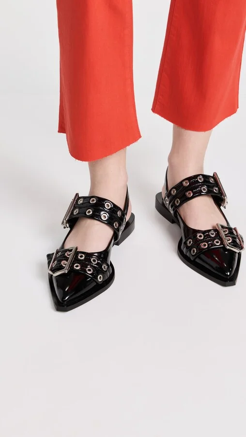 GANNI Wide Welt Buckle Ballerina Flats - Image 4