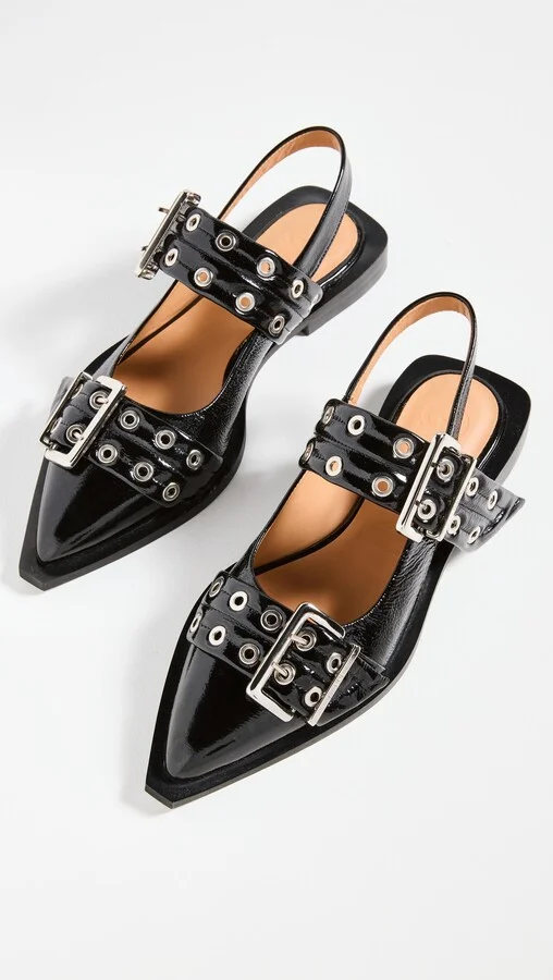 GANNI Wide Welt Buckle Ballerina Flats - Image 5