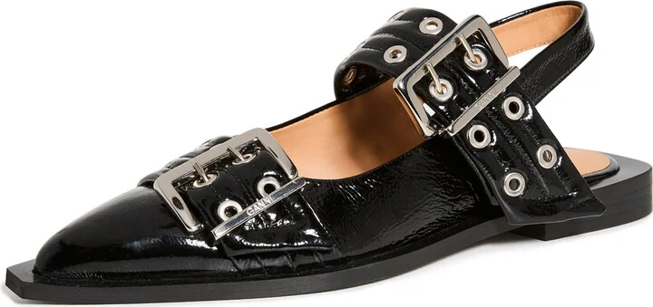 GANNI Wide Welt Buckle Ballerina Flats