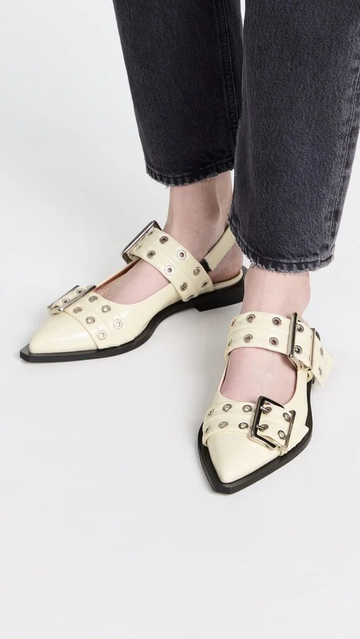 GANNI Wide Welt Buckle Ballerina Naplack - Image 4